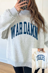 Light Grey WARDAMN/ TIGERS Double Side Printed High Neck Reversible Baggy Sweatshirt - Aaria Tees