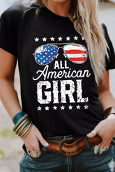 Black Stars and Stripes Glasses Slogan Graphic T Shirt - Aaria Tees