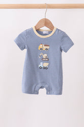 Blue stripe truck embroidery romper - Aaria Tees