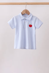 Blue stripe apple embroidery shirt - Aaria Tees