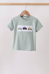 Green vehicle embroidery top - Aaria Tees