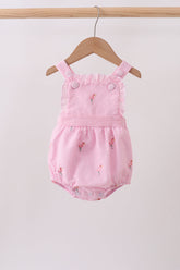 Pink stripe seersucker flamingo embroidery ruffle bubble - Aaria Tees