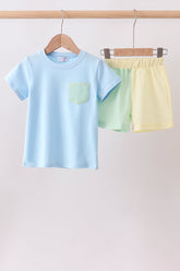 Colorblock pocket shorts set - Aaria Tees