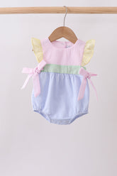Pink&blue seersucker ruffle bubble - Aaria Tees
