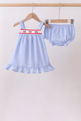 Blue flag embroidery ruffle bloomer set - Aaria Tees