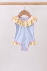 Blue stripe ruffle one-piece swimsuit - Aaria Tees