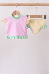 Pink stripe ruffle 2pc swimsuit - Aaria Tees