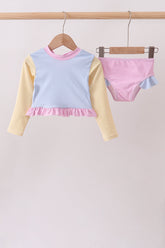 Blue stripe ruffle rashguard set - Aaria Tees