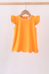 Orange flutter sleeve scalloped top - Aaria Tees