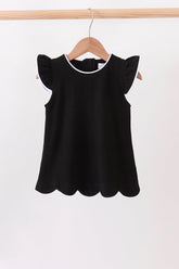 Black flutter sleeve scalloped top - Aaria Tees