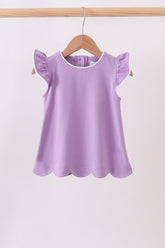Dark purple flutter sleeve scalloped top - Aaria Tees