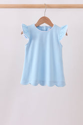 Mint flutter sleeve scalloped top - Aaria Tees
