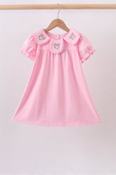Pink Floral Embroidery Dress - Aaria Tees