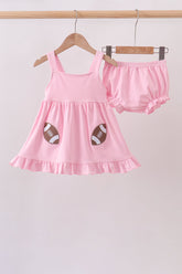 Pink football applique everyone has fun bloomer set - Aaria Tees