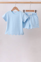 Blue Scalloped Shorts Set - Aaria Tees
