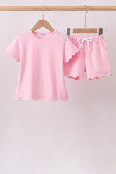 Pink Scalloped Shorts Set - Aaria Tees