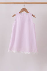 Pink Seersucker Stripe Scalloped Dress - Aaria Tees