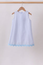 Blue Seersucker Stripe Scalloped Dress - Aaria Tees