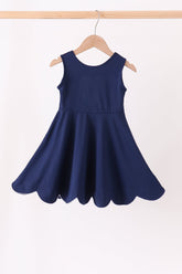 Navy Scalloped Dress - Aaria Tees