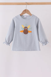 Sage turkey embroidery stripe top - Aaria Tees