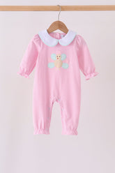 Pink turkey embroidery stripe romper - Aaria Tees