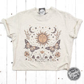90's Vibes Celestial Mid Length Crop Drop Sleeve Short Sleeve Tee - Aaria Tees