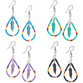 Beaded Feather Teardrop Earrings - Aaria Tees