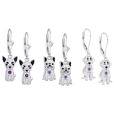 Sterling & Crystal Pup Earrings - Aaria Tees