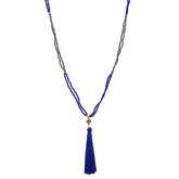 Endless Blue Czech Glass Beads & Silk Tassel Necklace - Aaria Tees