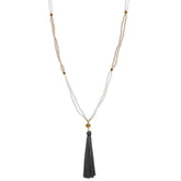 Everyday Basic Czech Glass Beads & Silk Tassel Necklace - Aaria Tees