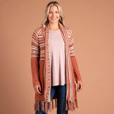 Upper Striped Duster Cardigan with Fringe - Aaria Tees