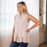 Speckled Sleeveless Button Up Peplum Top - Aaria Tees