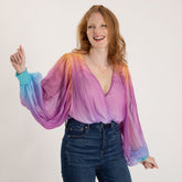 Ombre Plunge Billowy Long Sleeve Bodysuit - Aaria Tees