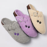 Paw Print Plush Sherpa Fleece Clog Slippers - Aaria Tees