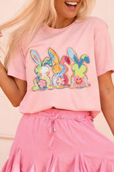 Pink Cute Doddle Bunny Easter Fashion Graphic Tee - Aaria Tees