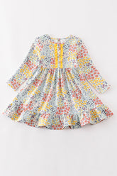 Platinum Blue floral print ruffle girl dress - Aaria Tees