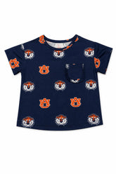Auburn Blue Aubie Ruffle Pocket Tee - Aaria Tees