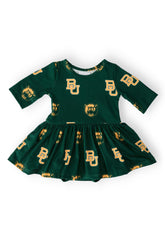 Baylor Green Bear 3/4 Sleeve Twirl Bodysuit - Aaria Tees