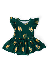 Baylor Green Bear Flutter Twirl Bodysuit - Aaria Tees