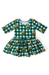 Baylor Plaid Bear 3/4 Sleeve Twirl Bodysuit - Aaria Tees