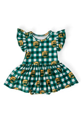 Baylor Plaid Bear Flutter Twirl Bodysuit - Aaria Tees