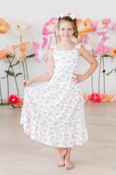Berries & Bows Ruffle Maxi Dress - Aaria Tees