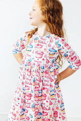 Birthday Girl 3/4 Sleeve Pocket Twirl Dress - Aaria Tees