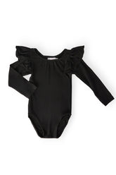 Black L/S Flutter Sleeve Leotard - Aaria Tees