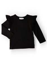 Black L/S Ruffle Tee - Aaria Tees
