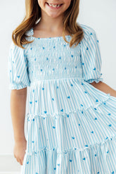 Blueberry Kisses Smocked Ruffle Dress - Aaria Tees