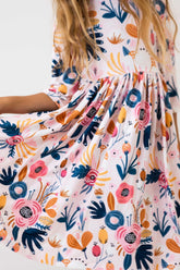 Blush Peony 3/4 Sleeve Pocket Twirl Dress - Aaria Tees