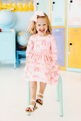 Blushing Bows 3/4 Sleeve Pocket Twirl Dress - Aaria Tees