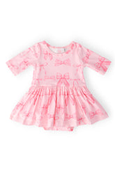 Blushing Bows 3/4 Sleeve Twirl Bodysuit - Aaria Tees