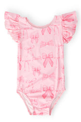 Blushing Bows S/S Flutter Sleeve Leotard - Aaria Tees